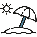 Piktogramm einer Insel mit Sonnenschirm.